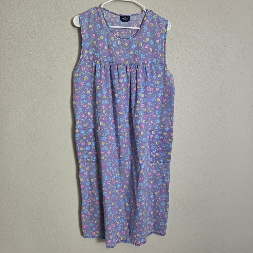 Vintage Granada New York Night Gown Womens Medium Purple Floral Tulip Pockets